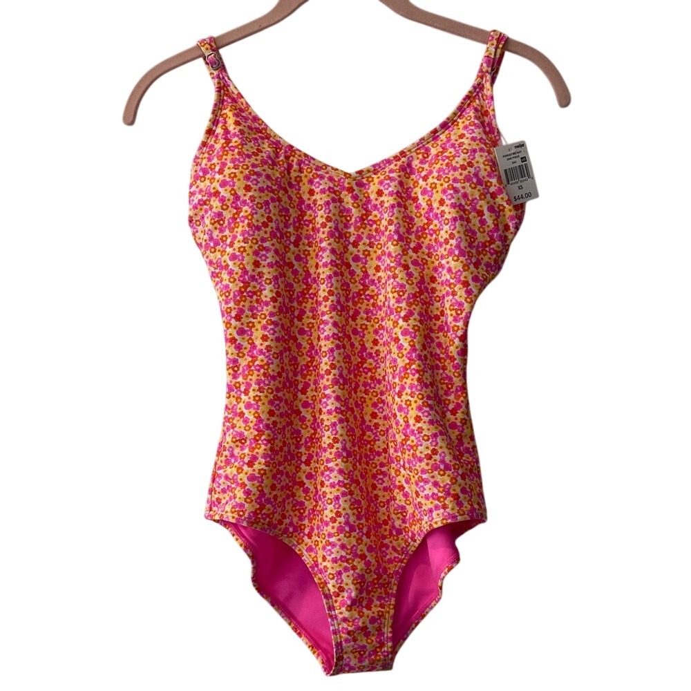 Bingo Surf Floral Forget Me Not Pink One Piece Swimsuit‎ XS NWT